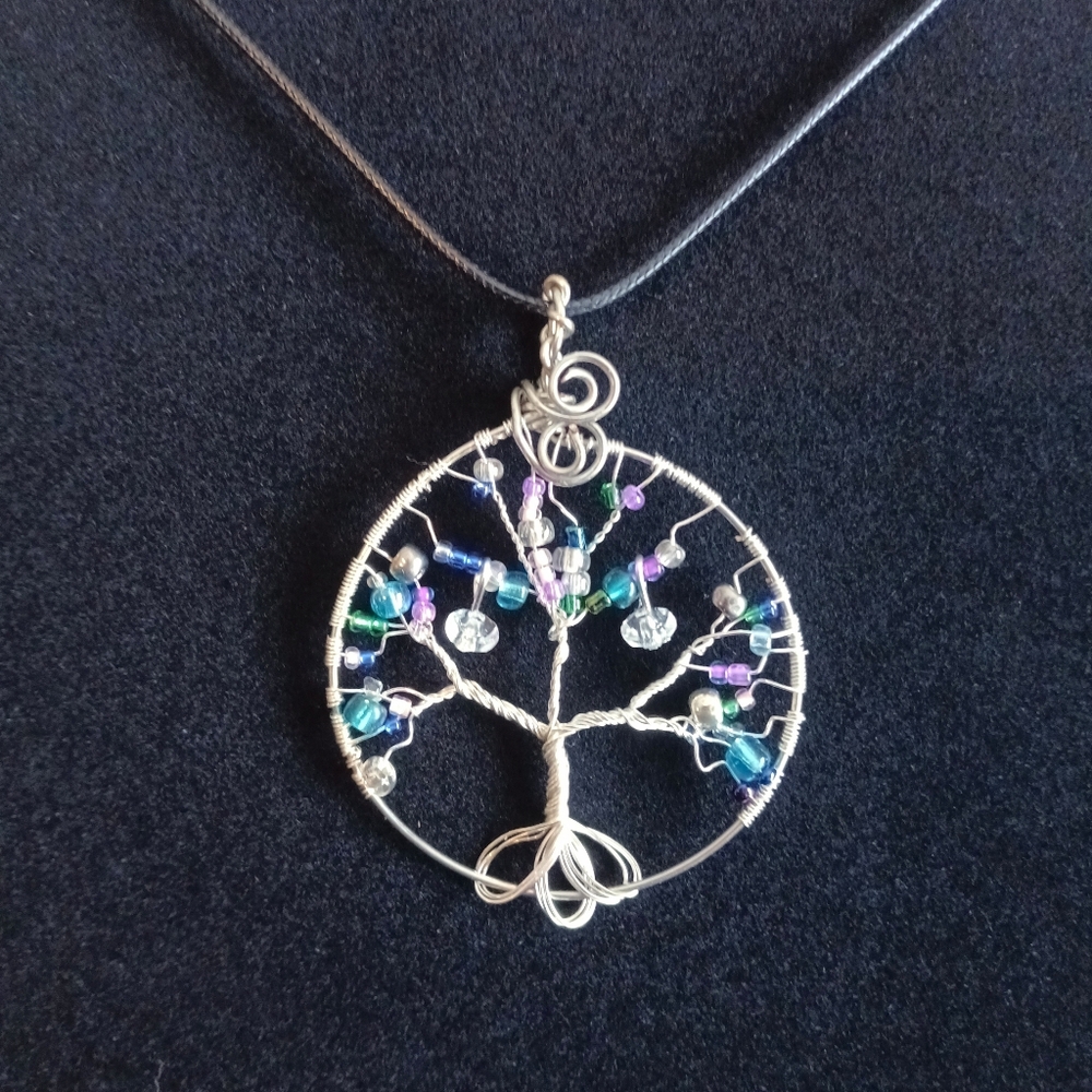 Silver Plated Copper Wire Tree Of Life Neclace Multcolor Beads New Handmade